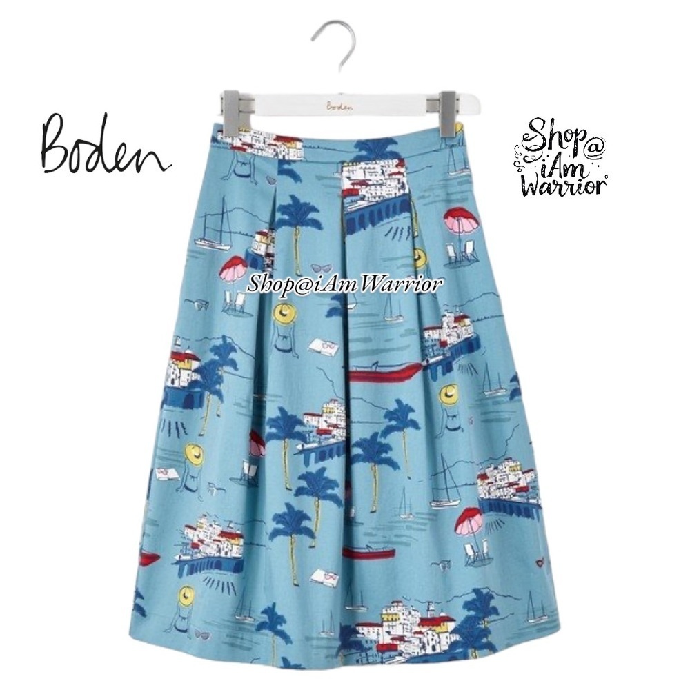 Boden a-line cotton blue midi skirt in coastal/Rivera print *shop@iamwarior - Picture 4 of 11